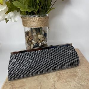 Ball Snap Closure silver Sparkly Clutch